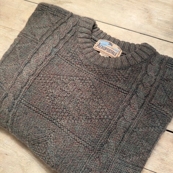 VTG Aeropostale Cable Knit Sweater Compagnie Generale Green Crew Wool Hong Kong - Picture 3 of 9